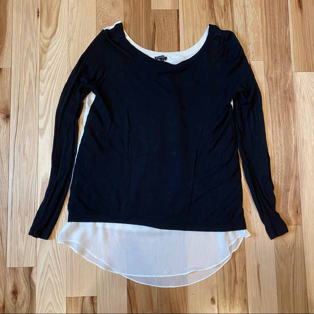 Express Black & Cream Lace Split Back Sweater - image 5